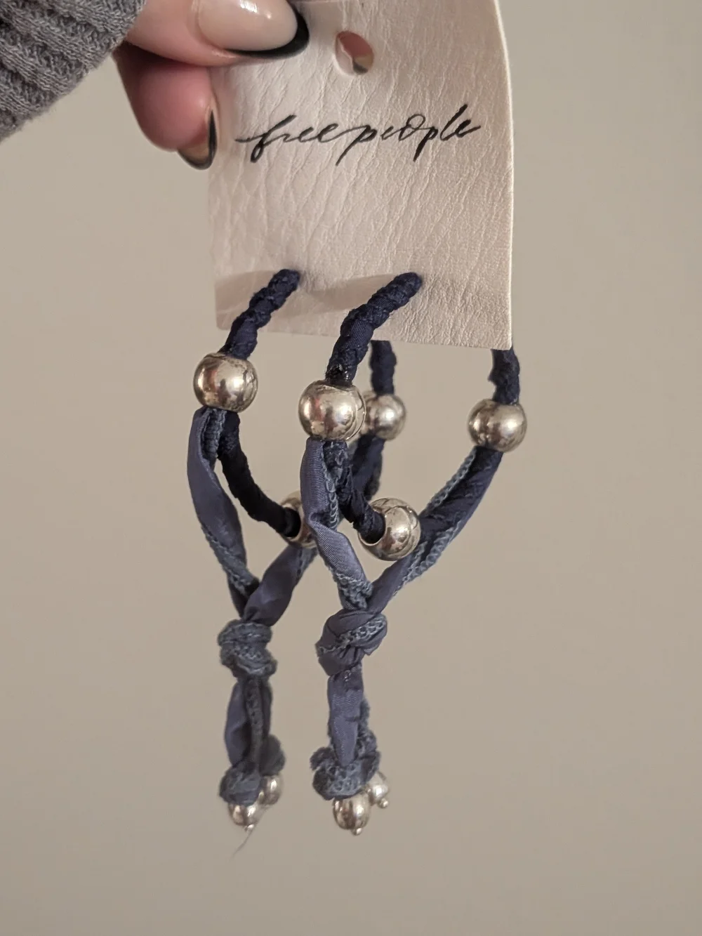 Free People Navy Beaded Rope Drop Earrings